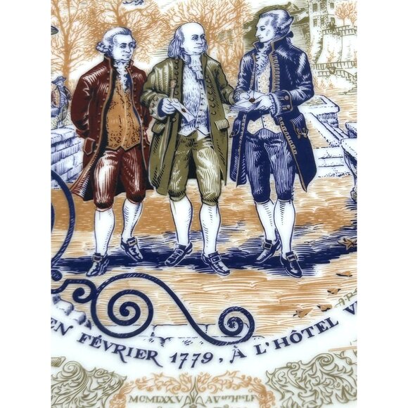 Henri D’Arceau Limoges Vintage Plate 1977 Lafayette Benjamin Franklin Message Fr - Picture 7 of 14